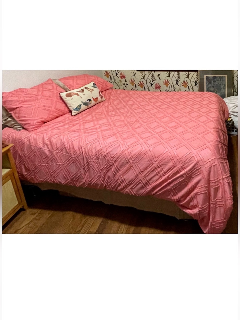 3 piece Jacquard pink Textured Diamond Duvet Cover & Pillowcase Set